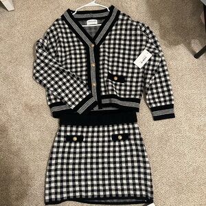 Boutique cardigan and skirt set